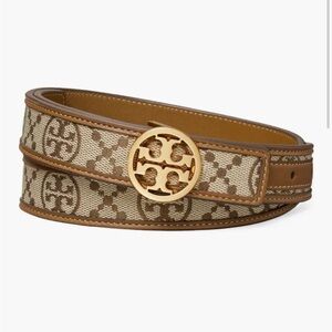 Tory Burch Tan and Gold Patterned Belt